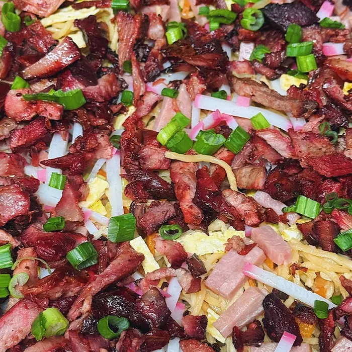Chinese chicken salad with char siu and noodles