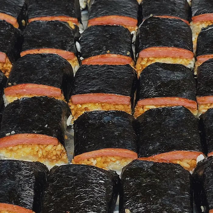 Rows of spam musubi